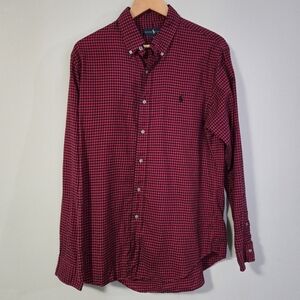 Ralph Lauren Slim Fit Men's Large Red 💯 Cotton Long Sleeve Shirt